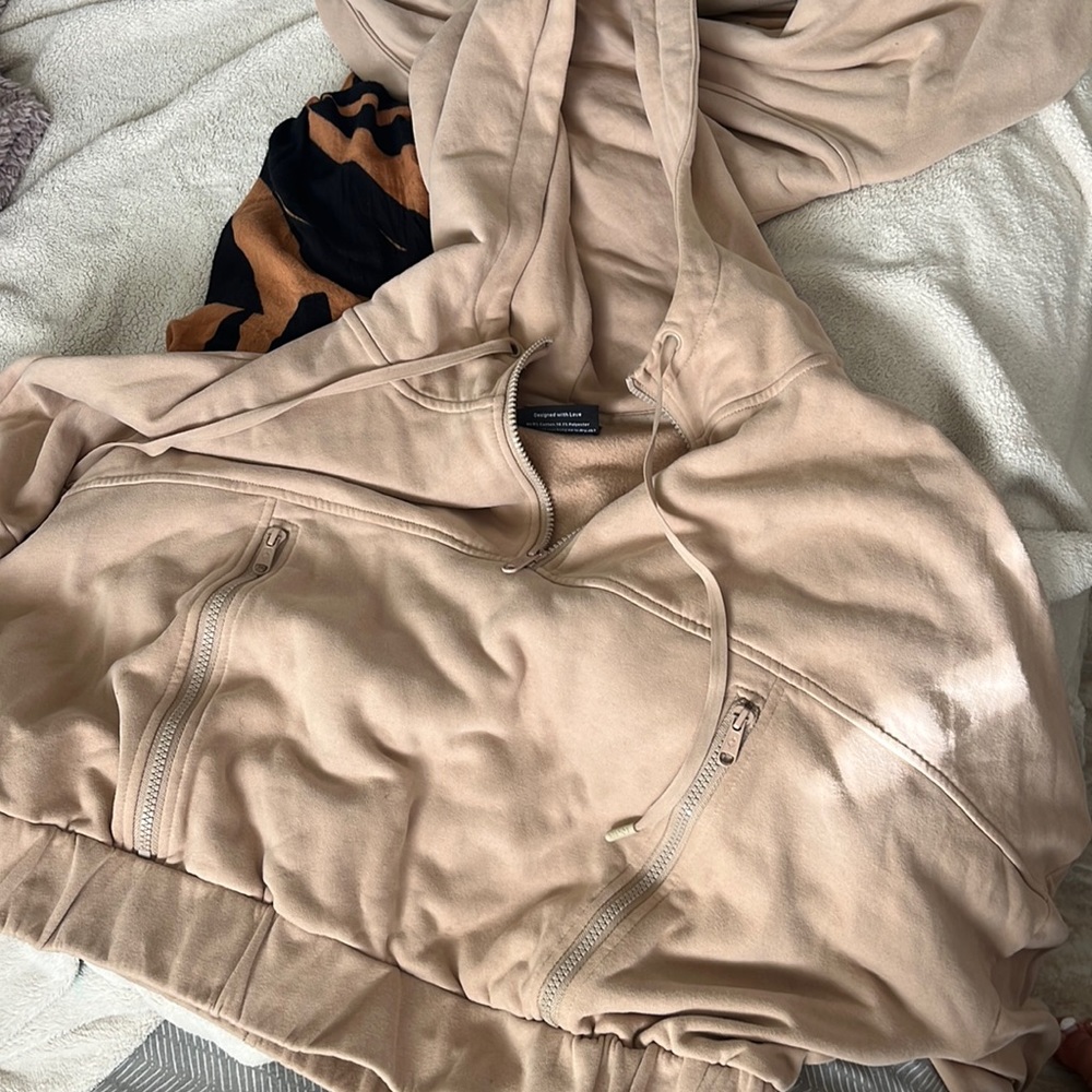 Half Zip Warm Up Hoodie - Latte